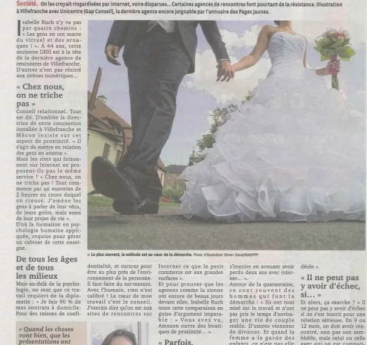 Article Le Progrès  11/11/2015 - Agence matrimoniale UniCentre Villefranche-Sur-Saône